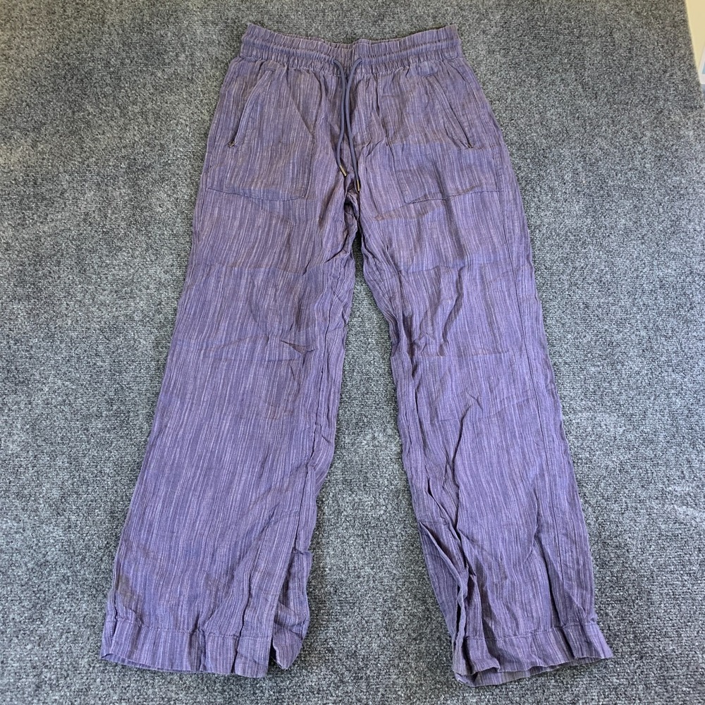 Athleta Cabo Linen Pants Womens Small Purple White Striped Textured Wide Leg